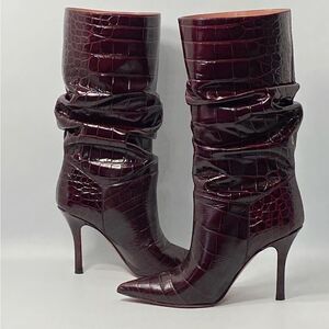 Amina Muaddi Ida Croc-Embossed Leather Booties size 36.5